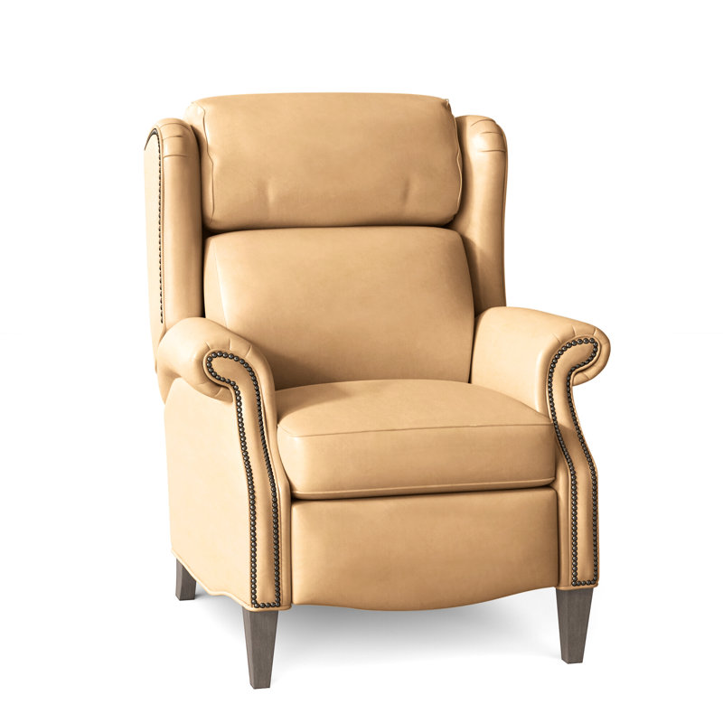 Miller Recliner, Nickel, Stone, Aline Fumo Genuine Leather