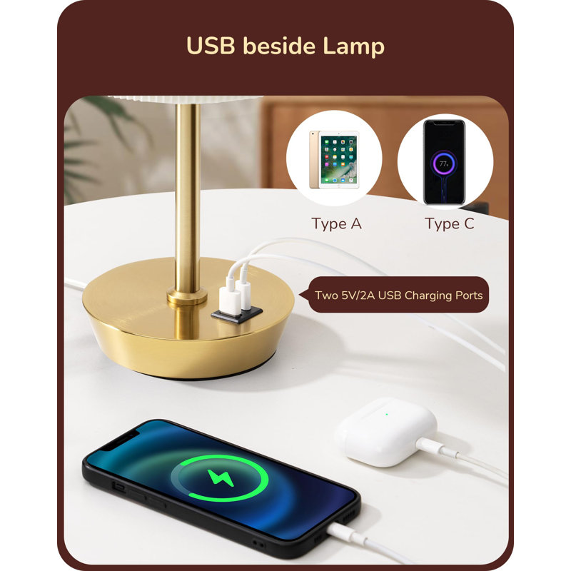 Melanya Metal USB Table Lamp, Gold