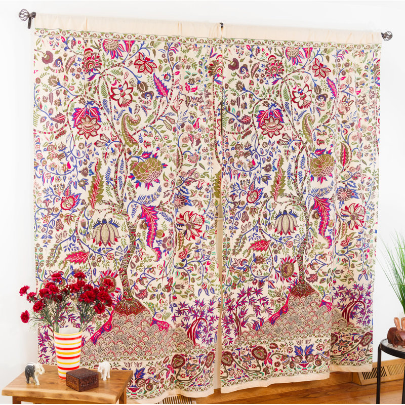 Panneau de rideau simple obscurcissant 100% coton Oreilly Tree of Life, Crème