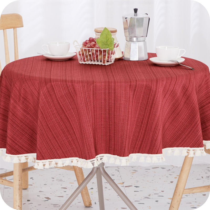 Round Tablecloths Faux Linen Wipable Home Decorative Water Resistant Table Cover 140cm (55in), Red