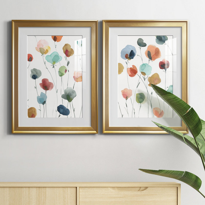 «Lollipop Garden I», ensemble de 2 impressions, Impression encadrée avec passe-partout, H 18,5 po x l 49 po x P 1,5 po, Doré