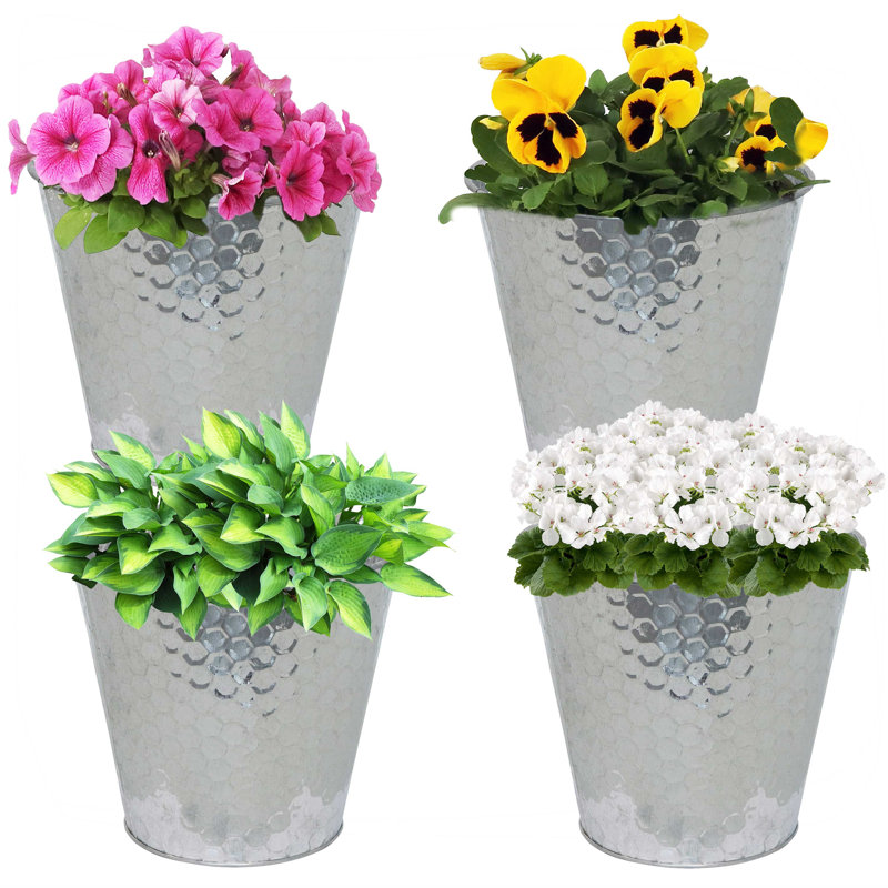 Mittler 4.1-Gallon Round Galvanized Steel Buckets w/ Hexagon Pattern - Silver, Galvanized