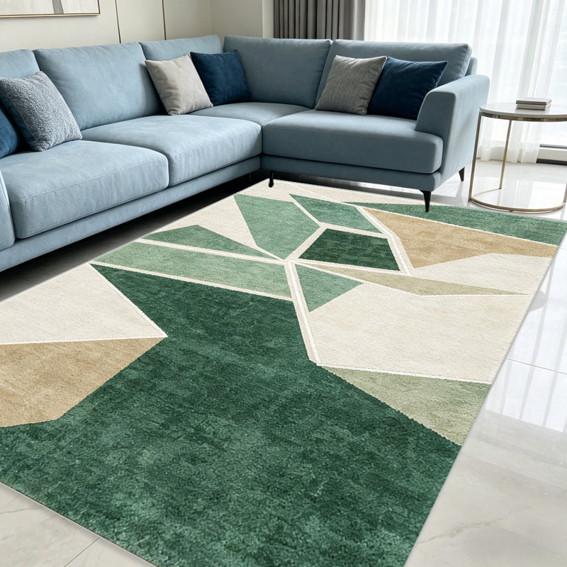 Green Geometric Abstract carpet-easy to clean, machine-washable, soft and comfortable; suitable for door mats, kitchens, living rooms, bedrooms, corridors, and laundry areas. Easy to clean, durable carpet for home decoration.