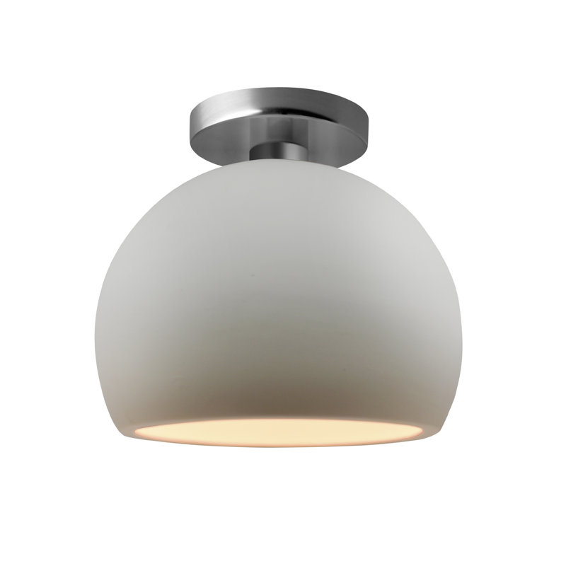 Plafonnier semi-encastré en céramique Dottie, H 7 po x l 7 po x P 7 po, Bisque / laiton poli, Nickel brossé