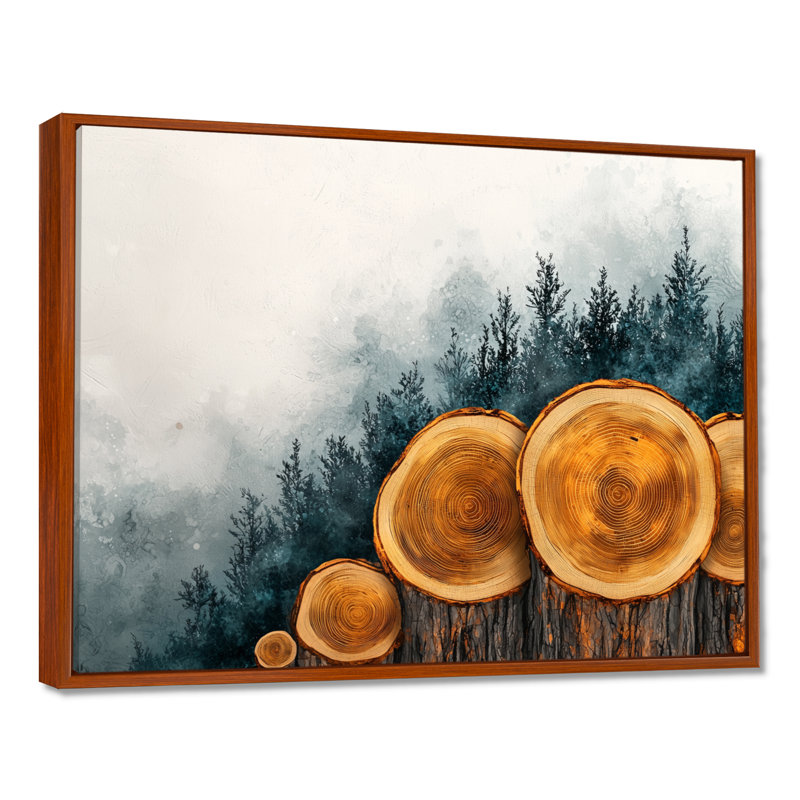 Gomilla Pine Trees on a Top of Wood Slide III - arbres grand art mural, Brun, H 12 po x l 20 po