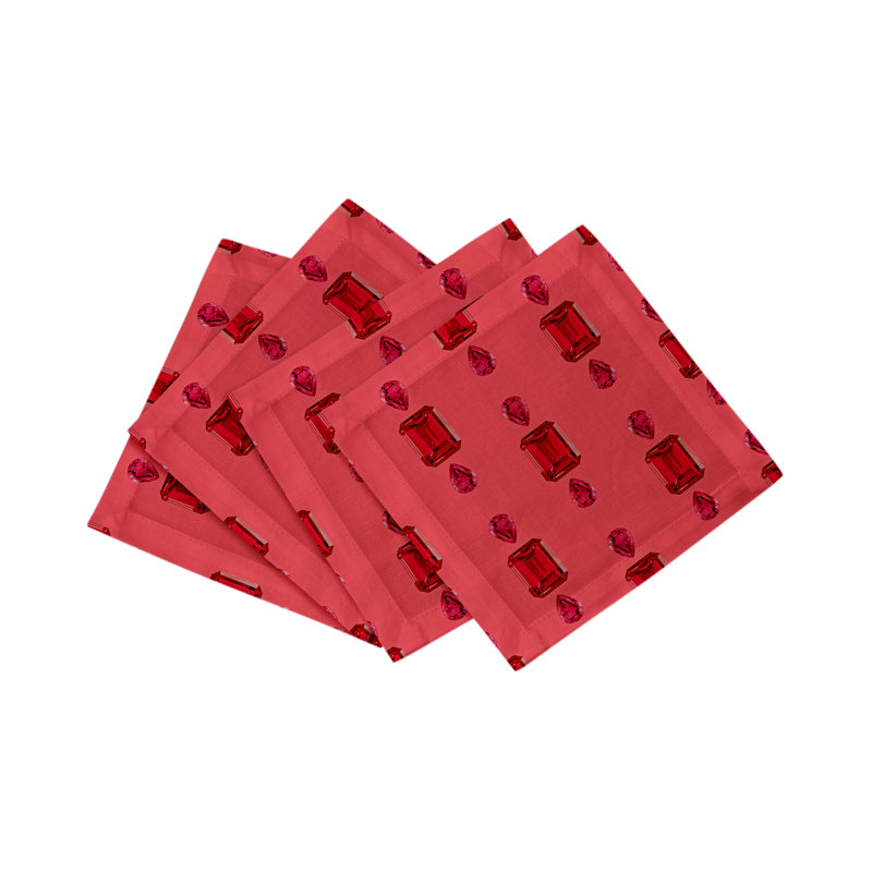 Gem Rubys Cotton Sateen Cocktail Napkins, Crimson