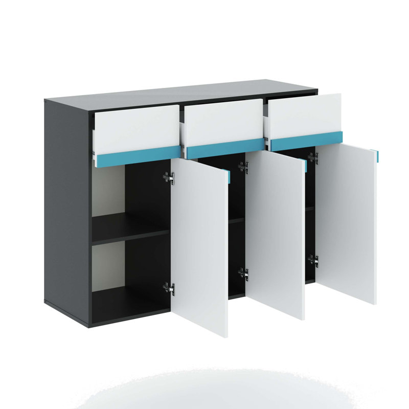Kristalee 3 Drawer 121Cm W Tallboy, White/Anthracite/Blue