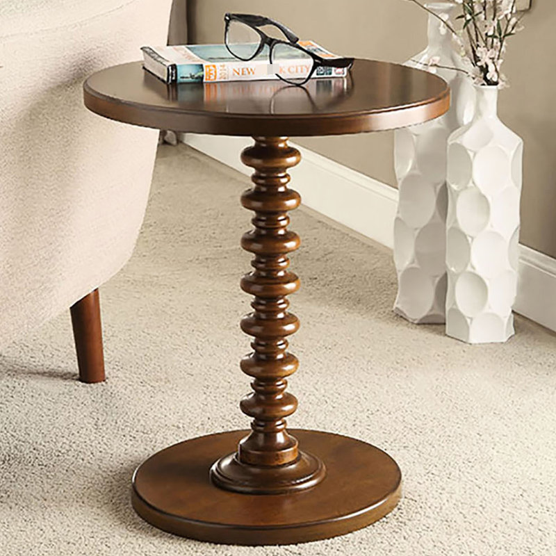 Table de style transitionnel en noyer, piédestal rond, bureau d'appoint de 12 lb, 40 lb