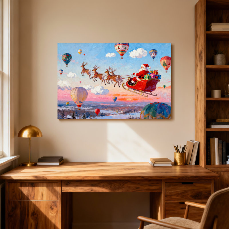 Scène de Noël en montgolfière, H 12 po x l 18 po