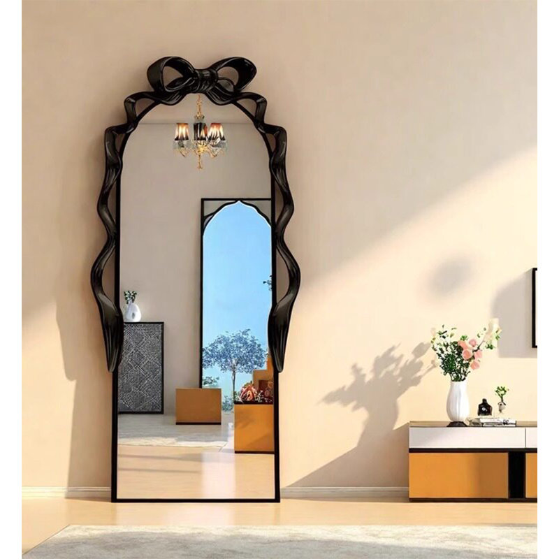 American-Style Retro Bow-Top Explosion-Proof All-Round Mirror, Black, 74.8" H x 35.43" W