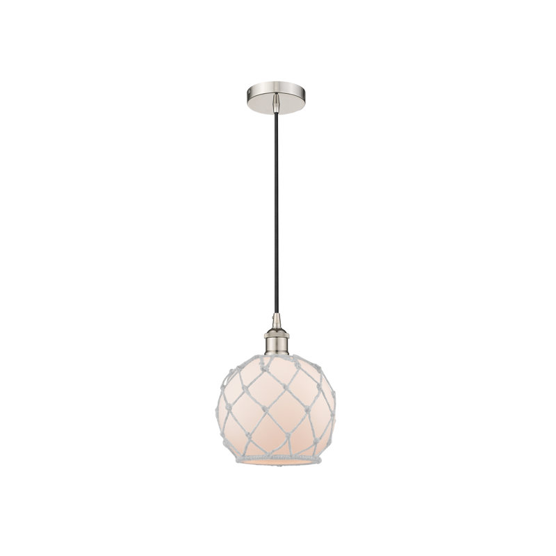 Luminaire suspendu simple à 1 lumière Haytham, Blanc et blanc, Nickel poli