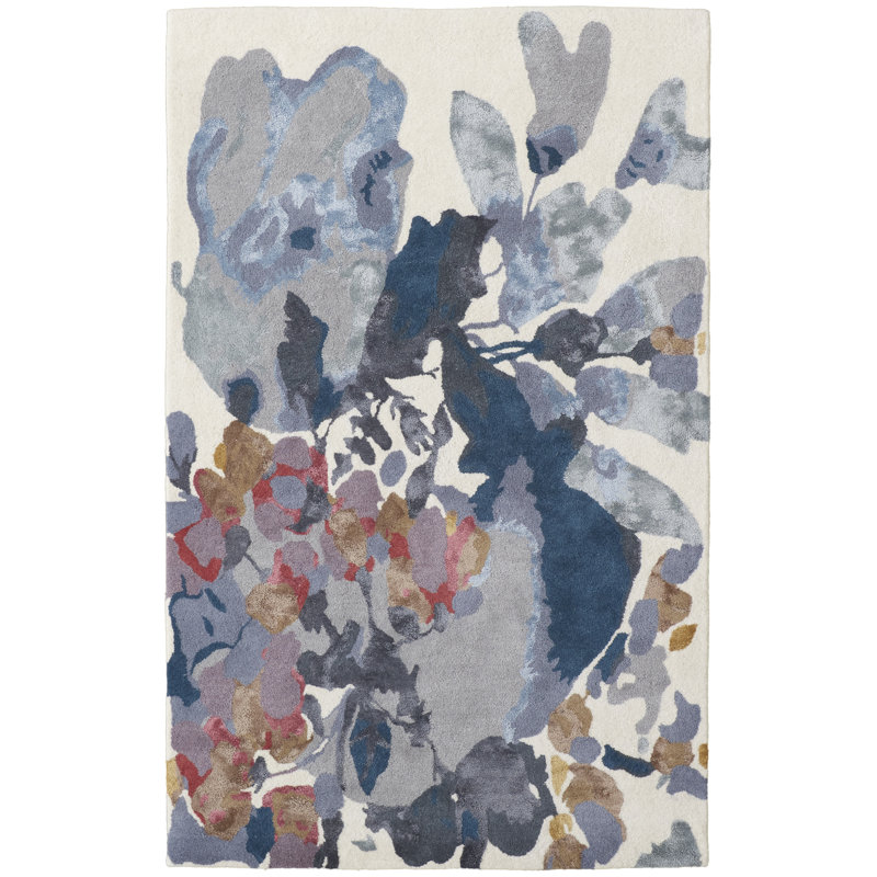 Dafney Hand Tufted Floral Area Rug in Blue/Pink/Gray, Rectangle 3'6" x 5'6"