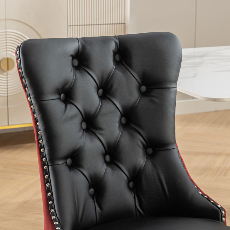 Chaise rembourrée en polyuréthane et velours, Noir / rouge vin