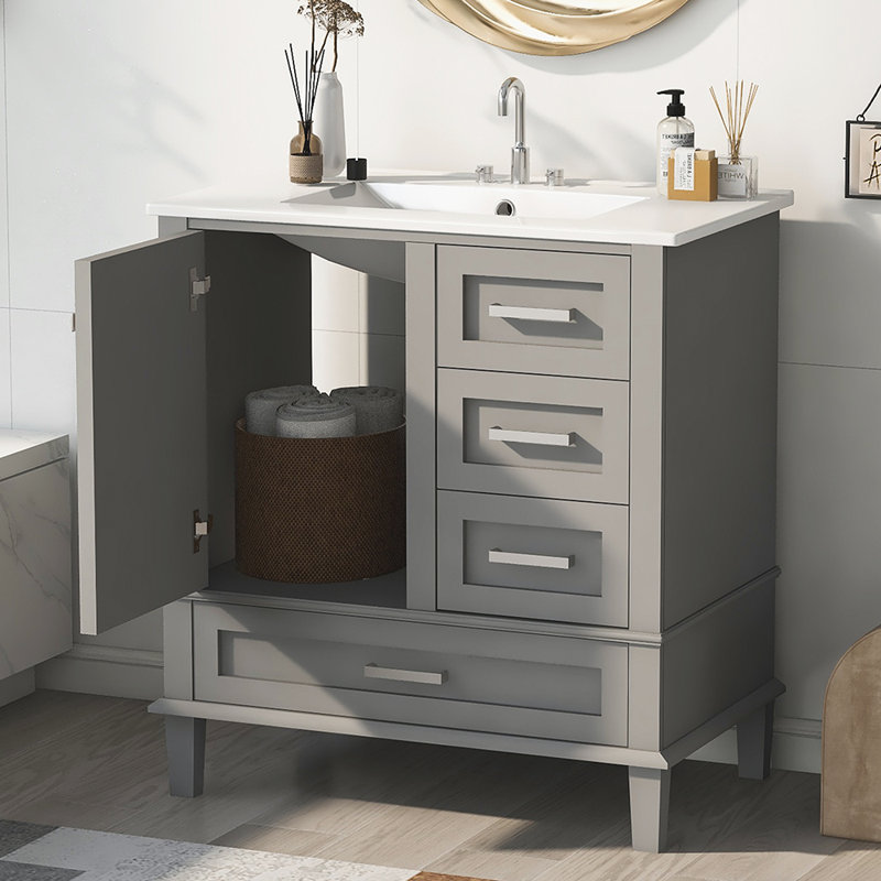 Ensemble de meuble-lavabo simple 30,01 po Gabja, Gris / argent