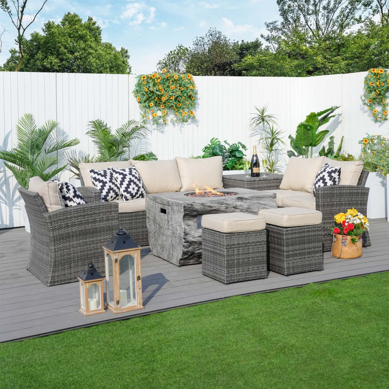 Wicker 6 - Person Patio Conversation Set with Cushions