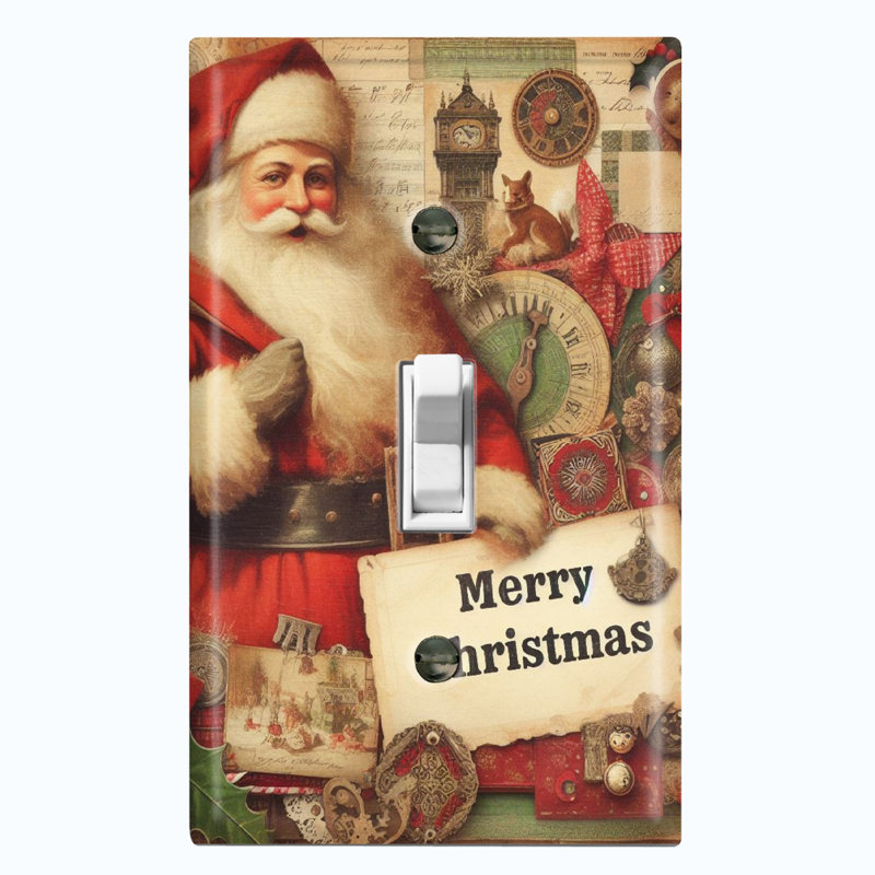 Plaque murale standard à 1 interrupteur à bascule avec carte de joyeux Noël «Old Santa Claus Merry Christmas»