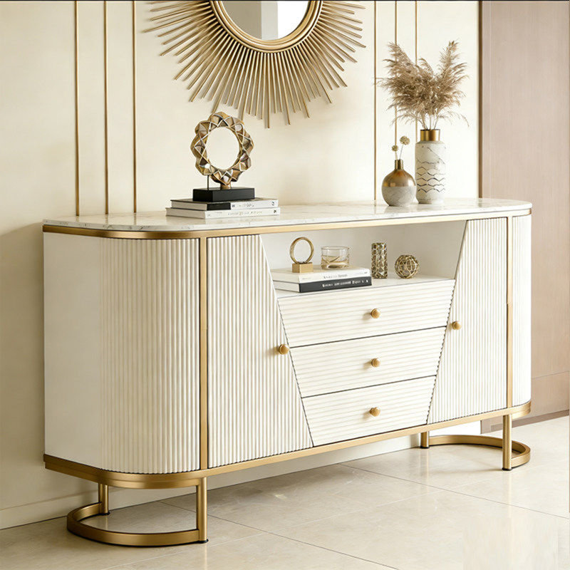 Armoire d'entrée de style italien, H 35,43 po x l 59,05 po x P 15,75 po, Crème / doré