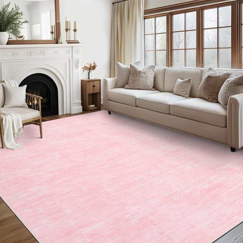 Washable Solid Color Textured Thin Indoor Rug, Low Pile Area Rug with Soft Surface, Non Slip Backing, Easy Clean Design for Living Room, Bedroom, Dorm, Home Office