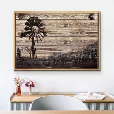 Signature signée, reproduction d'art sur toile, panneau en bois, moulin à vent, campagne, paysage, nature, désert, art numérique, réalisme, décor rustique, détente / calme pour le salon, la chambre à coucher, le bureau