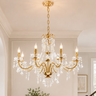 39.4" Retro 8-Head Crystal Adjustable Chain Chandelier for High-Ceiling SpacesChandelier