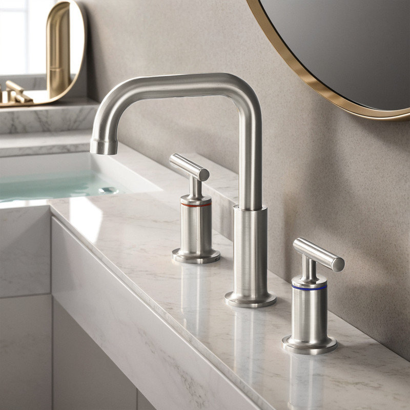 2-handle Bathroom Faucet with Drain Assembly, Brushed Nickel