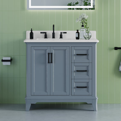 Free Standing Single Bathroom Vanity with Quartz Top