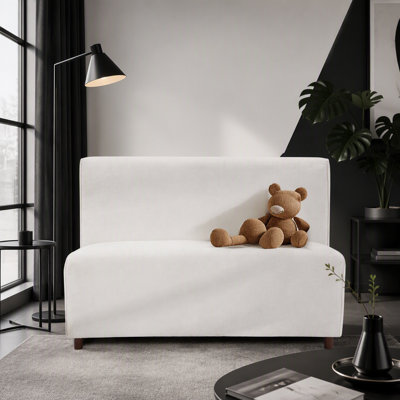 Causeuse 49 po avec housse bouclée beige 49 po avec coussin en éponge haute densité et pieds brun clair pour les salons modernes