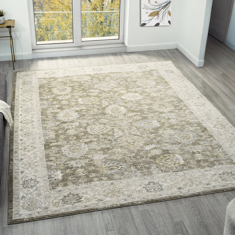 Beatrice Traditional Bordered Floral Filigree Performance Woven Indoor Area Rug, 10' x 14'