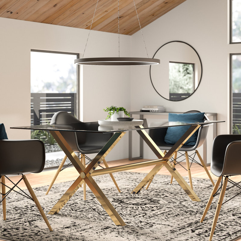     Pangea Home Beverly Modern Glass 79" Dining Table with Silver Steel Metal Base – 6 Person Seat -Contemporary Rectangular Kitchen & Dining Room Table