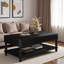Table basse vintage à plateau relevable avec détails cannelés, rangement caché, rangement ouvert, pieds hydrauliques et romains-1085360479