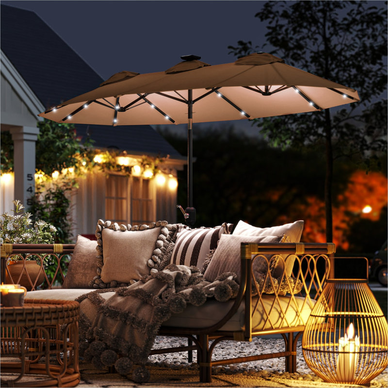 Parasol et accessoires en polyester sur cadre en acier avec inclinaison et auvent double face de 9,7 pi