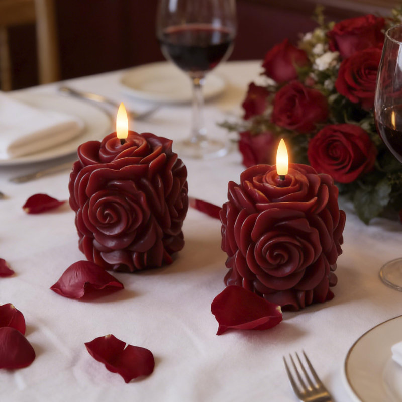 2 bougies sans flamme avec télécommande pour la Saint-Valentin, Rouge