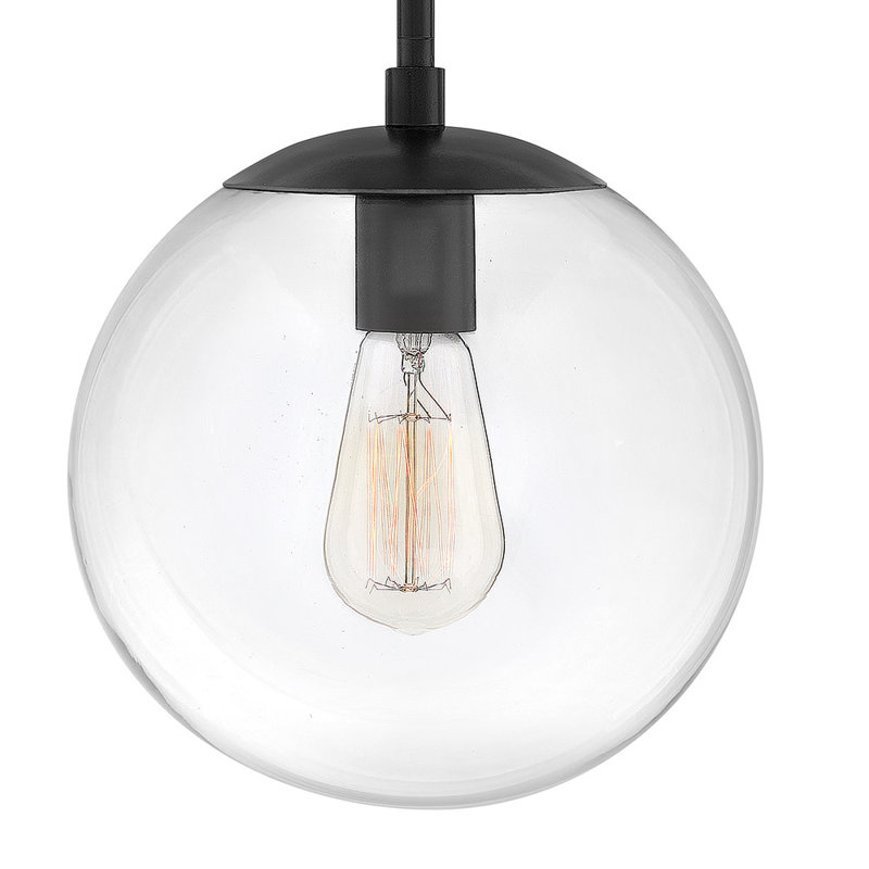 Warby Single Light Orb Pendant Light, Black, Clear, 10.75" H x 9.5" W x 9.5" D