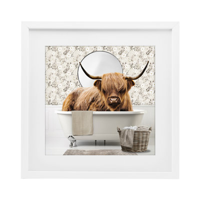 Impression encadrée sous verre Cottage Bovins Bath Time, conception par CAD Designs