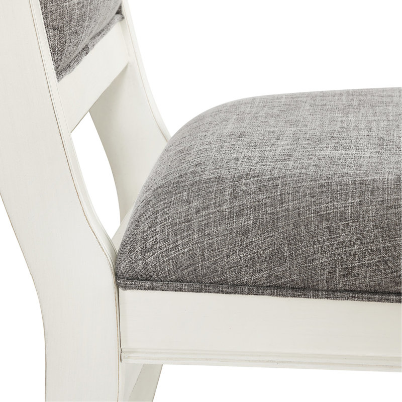 Chaise de salle à manger en bois massif (2) - Finition blanc antique, revêtement gris, rembourrage en mousse épaisse, pieds de style français, chaises à dossier haut élégantes et relaxantes