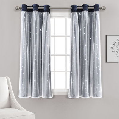 Lush Decor Star Sheer Insulated Grommet Blackout Curtain Panels Pair Drapes (Set of 2)