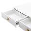Console 47 po en bois blanc et acier inoxydable doré avec deux tiroirs