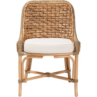 Chaise d'appoint de salle à manger moderne en rotin naturel bohémien avec dossier tissé en ruppie maritime