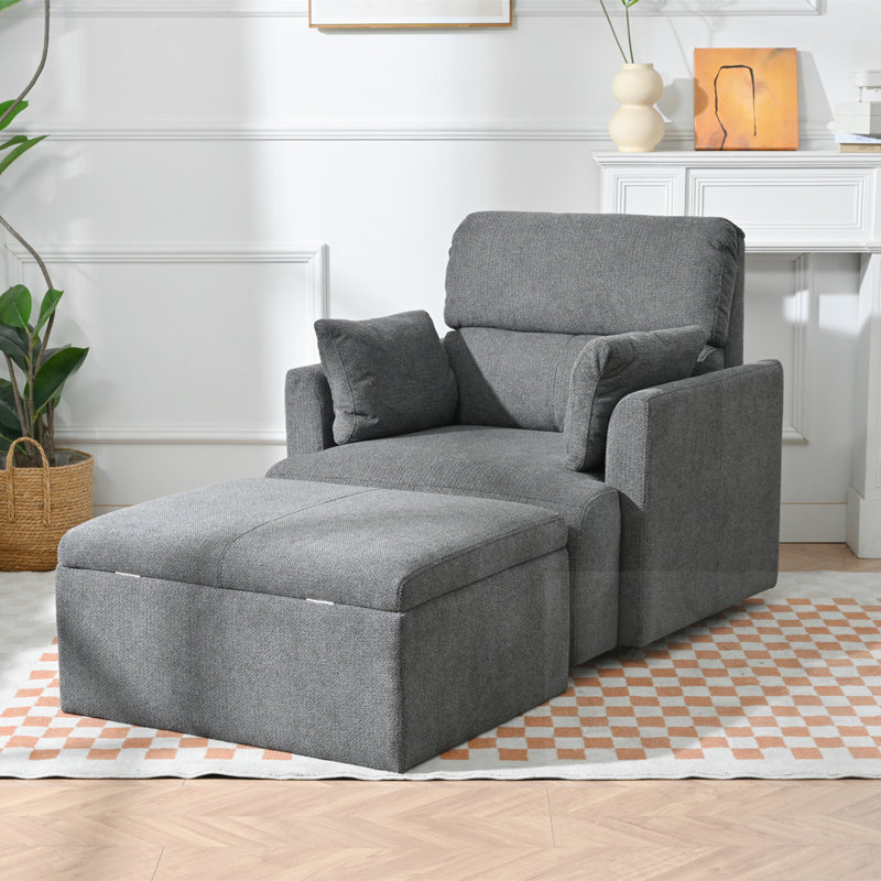 Chaise surdimensionnée avec repose-pieds avec rangement, Gris foncé