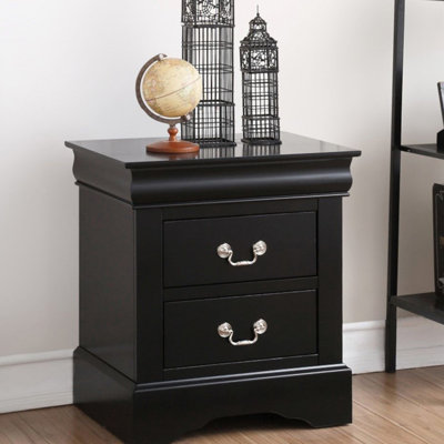 Table de chevet noire en bois avec 2 tiroirs et poignée coulissante lisse 2 po