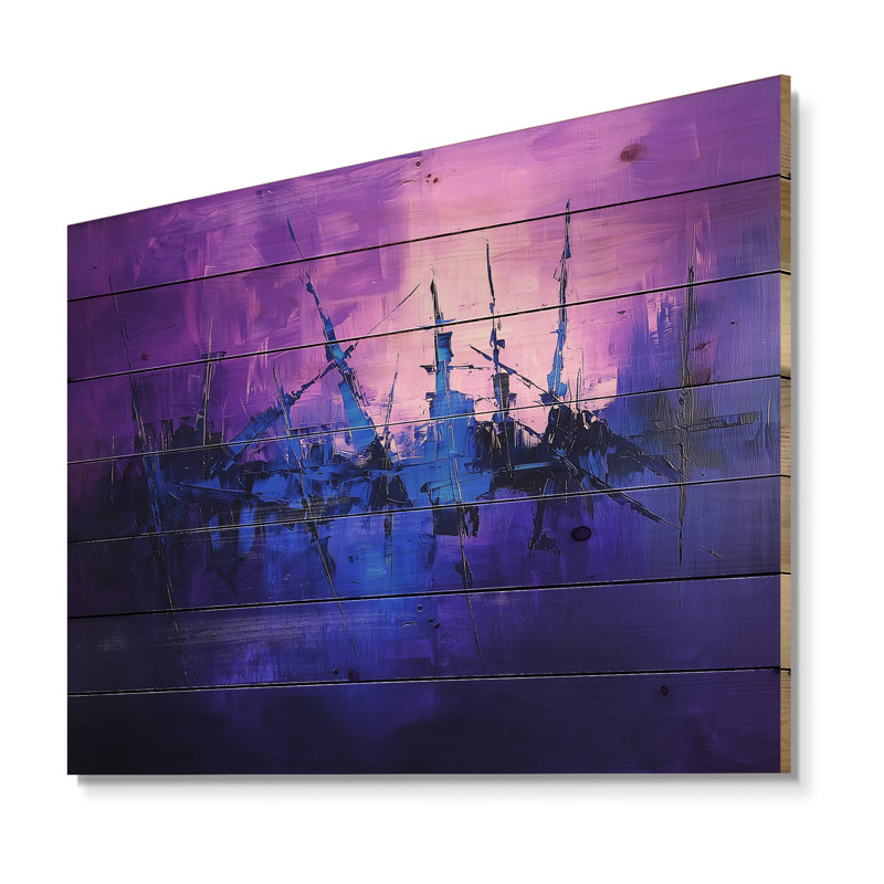 Abstrait épines de cactus lavande I - décoration murale en bois botanique sur bois de pin naturel, H 10 po x l 20 po