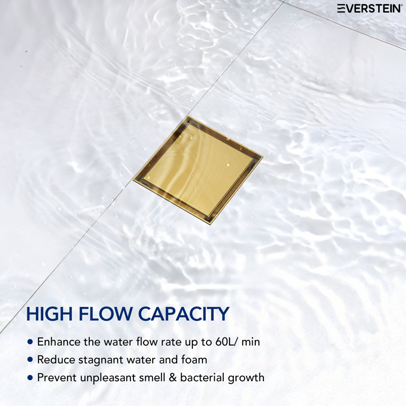 Square Shower Drain, Brushed Gold