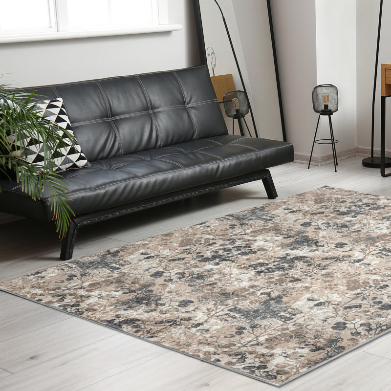 Tapis gris à motif floral transitionnel 1242 Mamane, Rectangle 5 pi 3 po x 7 pi 3 po
