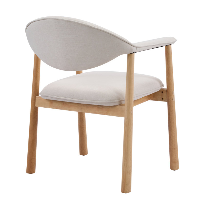 Chaises de salle à manger rembourrées avec dossier incurvé, tissu beige et structure en bois d'hévéa naturel, ensemble de 2