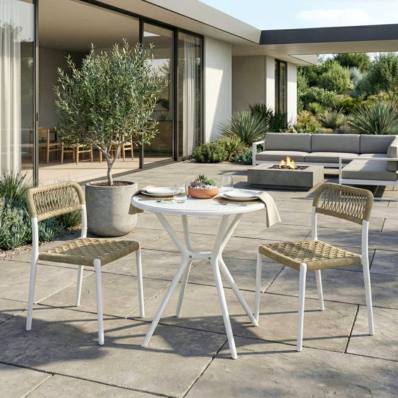 Belen Bates Beige White Outdoor Dining 2 Seats Set, Beige