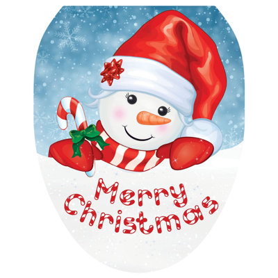 Candy Cane Snowman Toilet Seat Decal – Toilet Tattoos Christmas Static Cling Vinyl Cover Fits Round & Elongated Seats