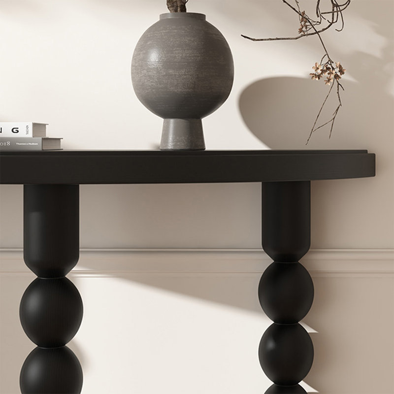 Console demi-cercle en bois massif noir, H 31,5 po x l 31,5 po x P 9,84 po