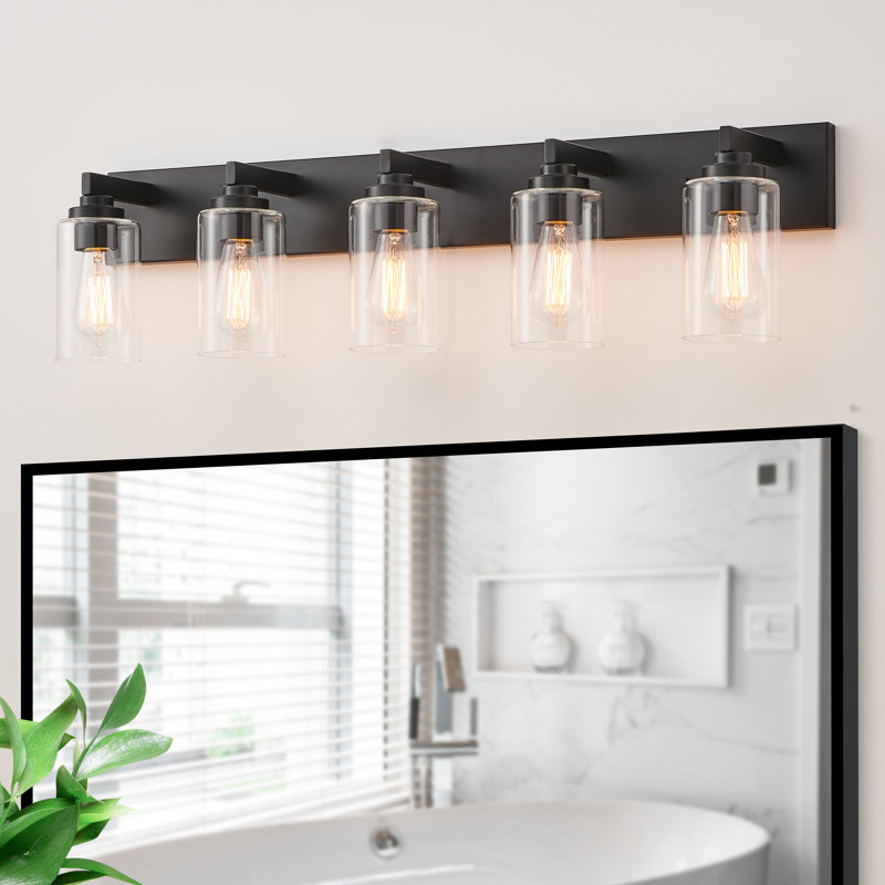 Éclairage de meuble-lavabo transitionnel à intensité variable, 5 lumières, Noir mat, 36,25 po de largeur