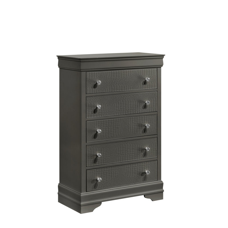 Commode 5 tiroirs Blaze, Gris métallisé