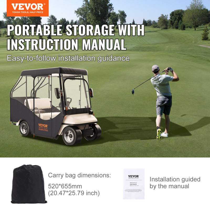 Hook & Loop Fastener Mildew Resistant Golf Cart Cover By VEVOR, 139.7cm H x 109.2cm W x 269.2cm D